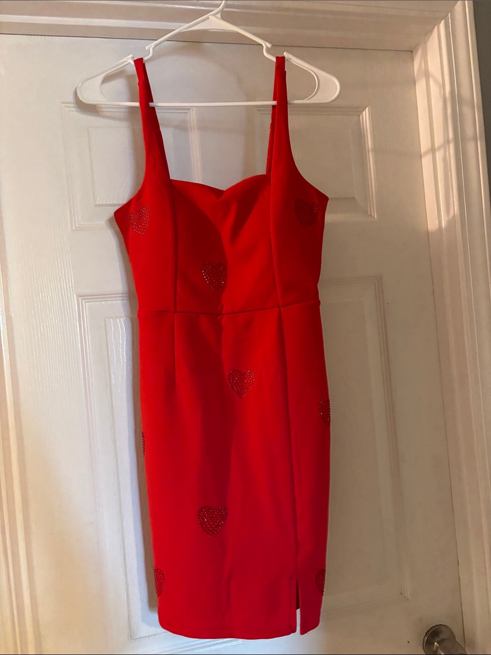 Planet Gold Red Heart-Embellished Bodycon Mini Dress